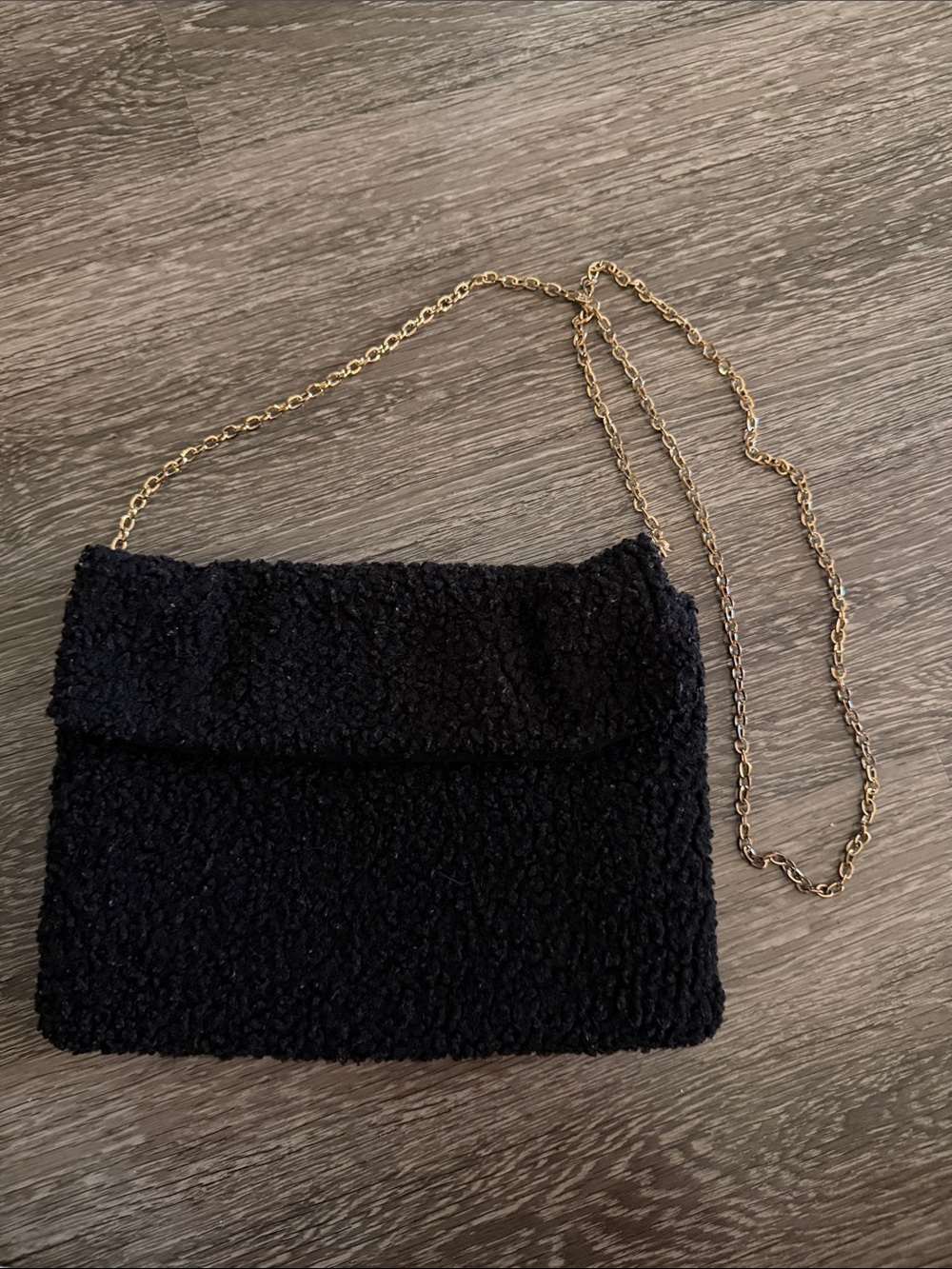 Urban Expressions Black Bouclé Crossbody with Gold Chain